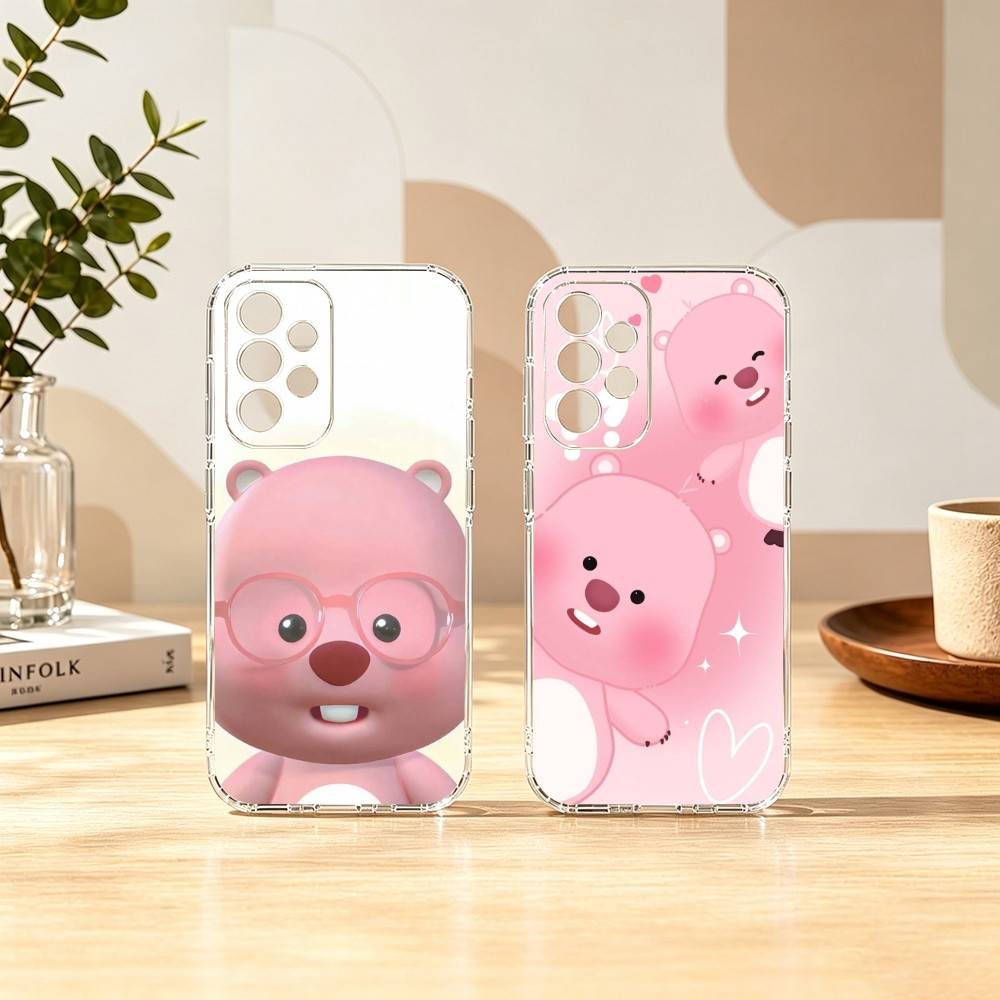 Phone Cases Loopy - ピンクの漫画ループイのギフト用スマホケース サムスン S25、S24、S21、S22、S23、S30、Ultra、S20、Plus、Fe用 透明カバー