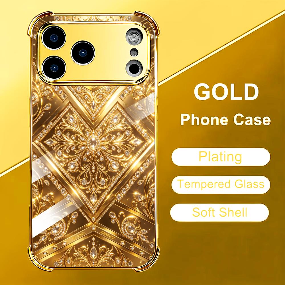 Phone Cases Rhode - スタイリッシュなゴールデンバロックガラス製スマホケース iPhoneケース iPhoneカバー Rhode用 iPhone 17、16、15、14、13、12