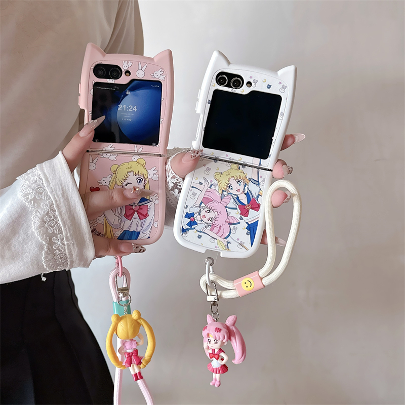 Phone Cases Z Flip 6 - かわいい漫画日本のアニメ美少女戦士セーラームーンのスマホケース、Samsung Galaxy Z Flip 7用ハードPCバックカバー、Z Flip