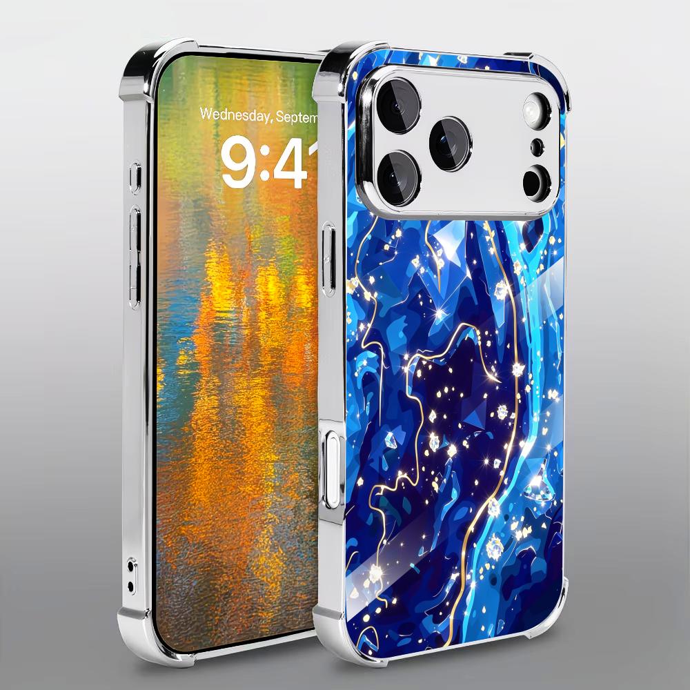 Phone Cases Rhode - エレガントなディープブルーのテクスチャガラス製スマホケース、iPhone用、rhode用、iPhone 17、16、15、14、13、12 Pro Plus用