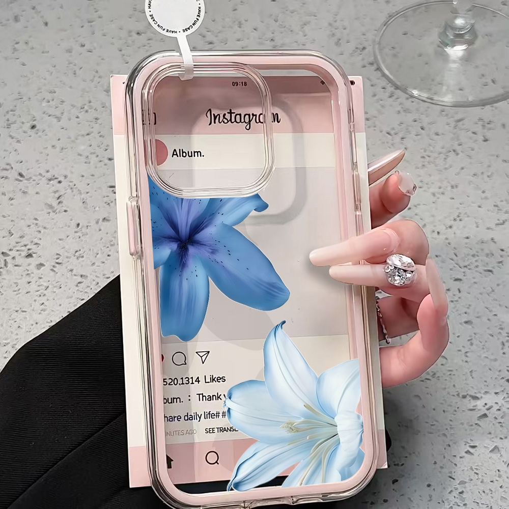 Phone Cases Durable - 青いユリの花柄クリアスマホケース iPhone 17 13 16 15