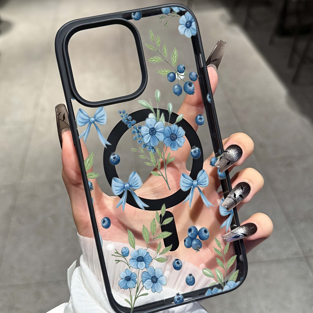 Phone Cases Durable - ブルーベリーフローラルクリアケース iPhone 17 14 12 Pro