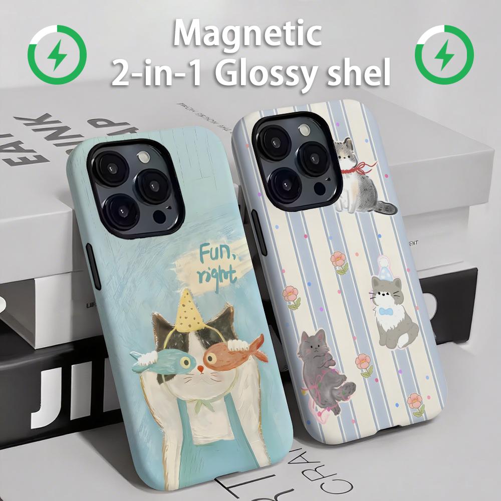 Phone Cases Xs Max - かわいい猫と犬のスマホケース マグネット式 2-in-1 光沢シェル iPhone 16e