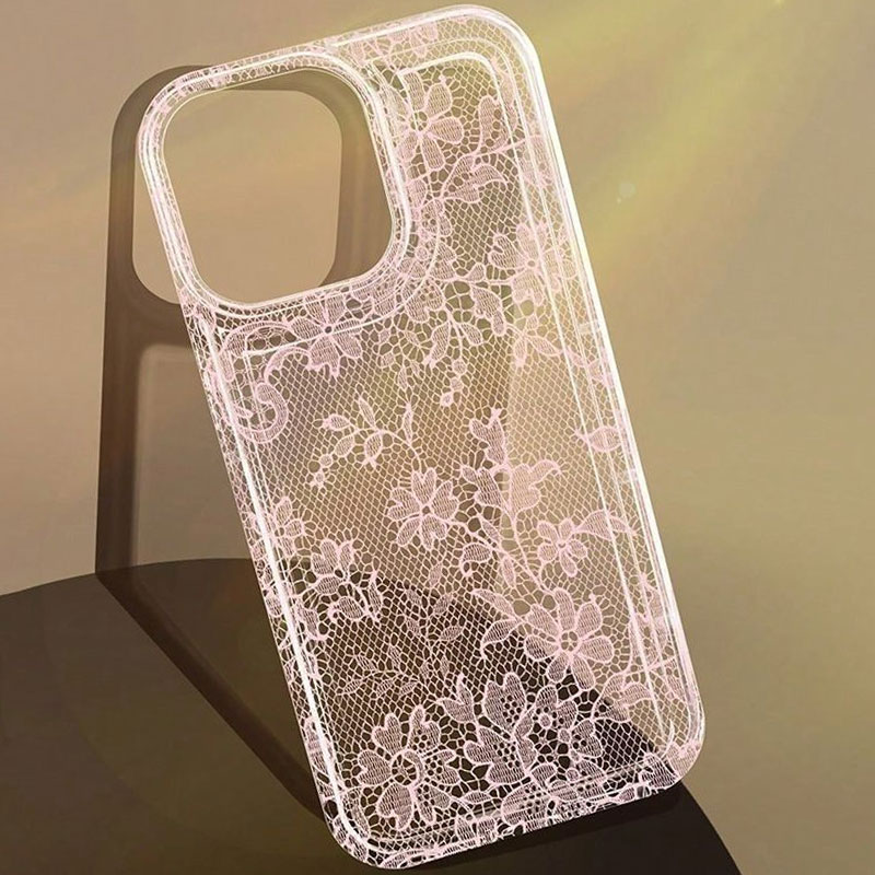 Phone Cases Iphone 16 - フランス製の素敵なピンクのレースフラワー柄クリアスマホケース iPhone 17 Air 16 15