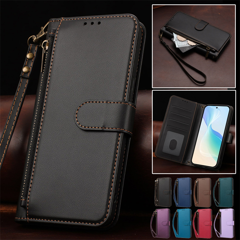 Phone Cases With Wallet On Back - iPhone 17 Pro Max、17E、16、15、14 Plus、13、12用フリップPUレザー携帯ケース、ジッパー付き財布カードバッグ、盗難防止、落下防止バックカバー