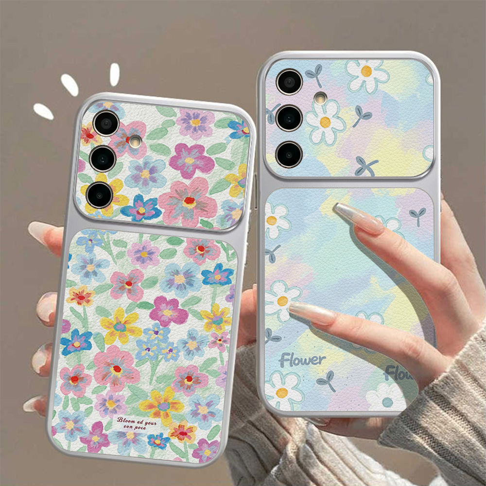 Phone Cases Leather - カラフルな花柄レザー携帯電話ケース Samsung S26 Ultra S25 A27
