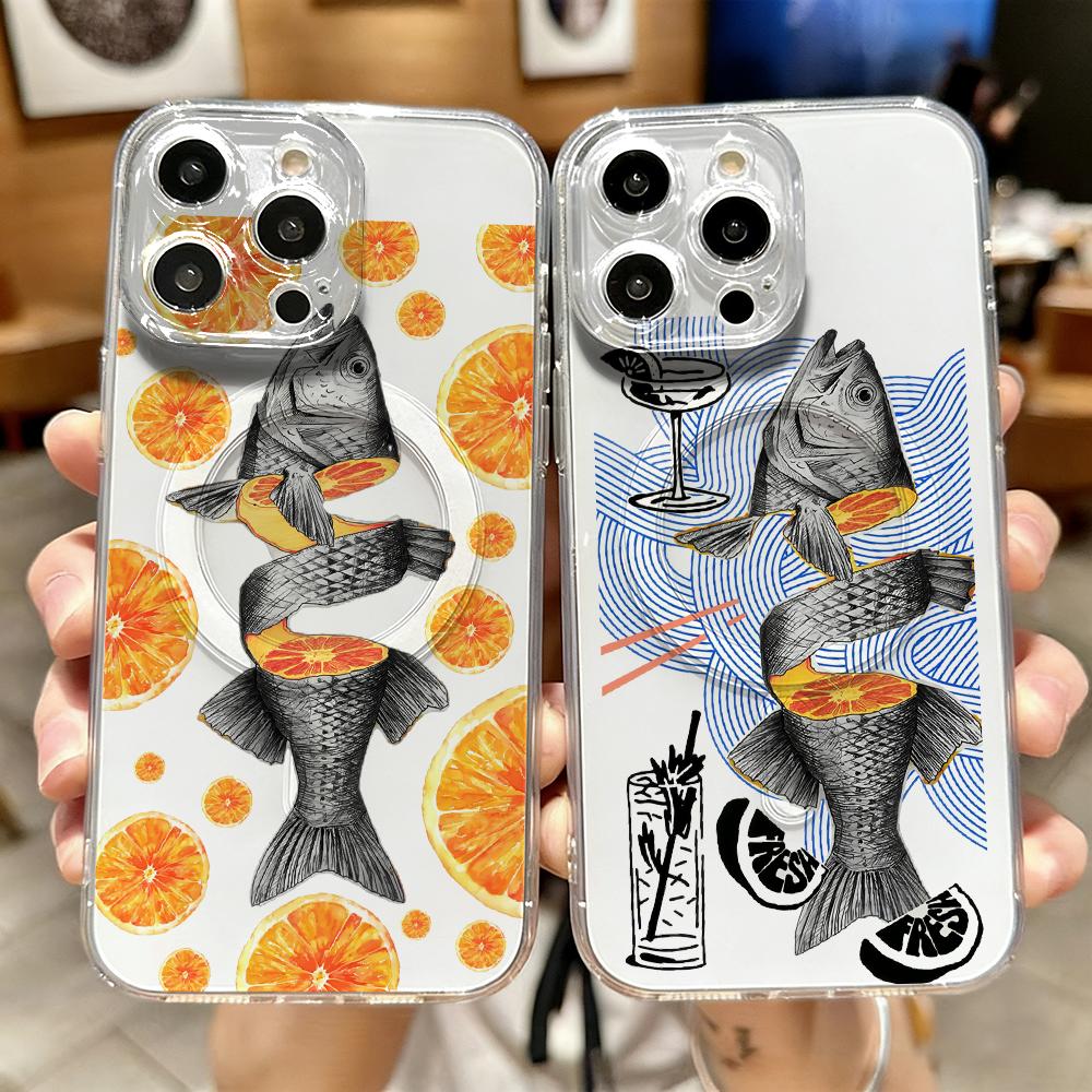 Phone Cases Orange - オレンジタイドフィッシュクラブ スマホケース マグネット式クリスタルクリアケース iPhone 17-12 Pro