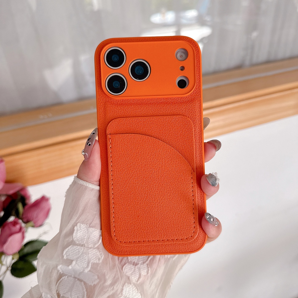 Phone Cases Orange - 高級感あふれるオレンジレザーインサートカード収納付きiPhone 17 Air/16/15/14/13/12/11/X/XS/XR/8 Plus/Pro/Max対応カードケースカバー