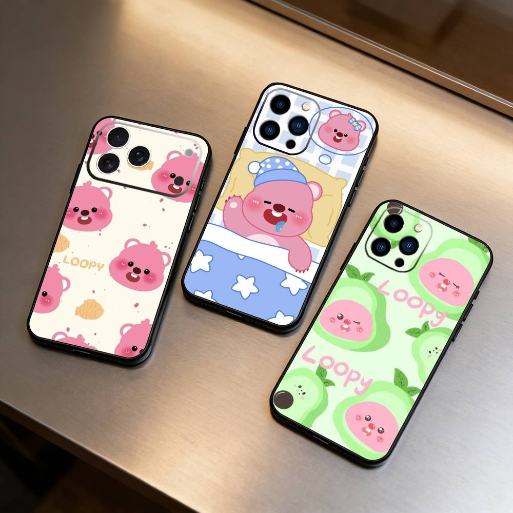 Phone Cases Loopy - かわいい漫画M-loopyスマホケース iPhone17,16,15,14,13,12 Plus,Max対応 ソフトシリコン製 ブラックカバー