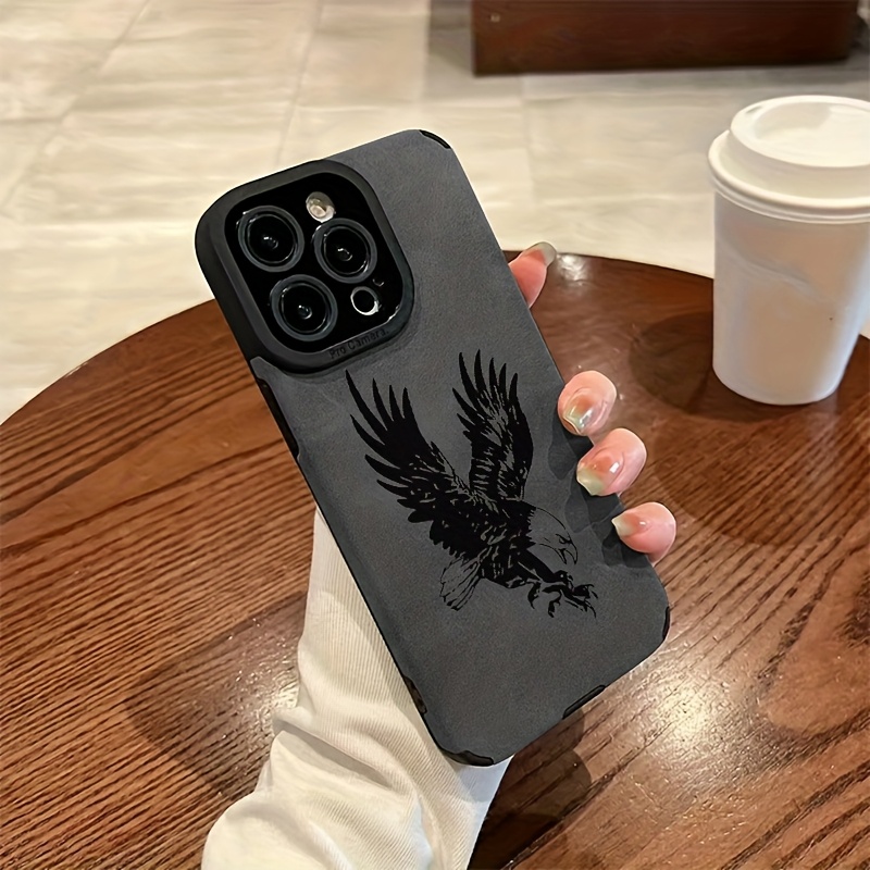 Phone Cases Leather - ブラックイーグル柄レザーシリコン製iPhoneケース（iPhone 17、16、15、14、13、12、11 Pro Max、16 Plus、Air、X、XR、XS Max対応）耐衝撃カバー