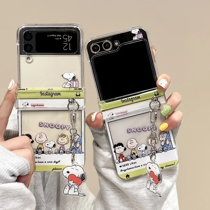 Phone Cases Z Flip 6 - かわいい漫画スヌーピーチャーリーブラウン透明電話ケース サムスンギャラクシーZフリップ7 6 5用 ソフトTPUバックカバー Zフリップ3