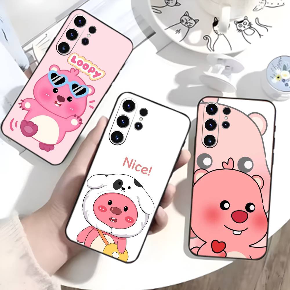 Phone Cases Loopy - かわいい漫画 L-loopy 電話ケース サムスン S26、S25、S24、S23、S22、S21、S20、ウルトラ、プラス、FE ブラックソフトカバー用