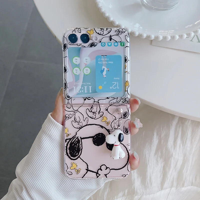 Phone Cases Z Flip 6 - かわいい漫画スヌーピーチャーリーブラウンピーナッツ透明電話ケース サムスンギャラクシーZフリップ7 6 5用 ハードPCバックカバー Zフリップ4用