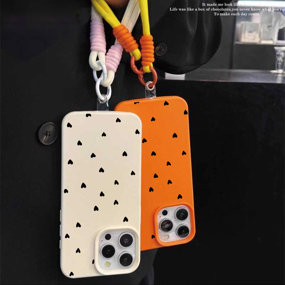 ブラックハートストラップロープ付きスマホケース iPhone - Phone Cases Leather のレビューと価格