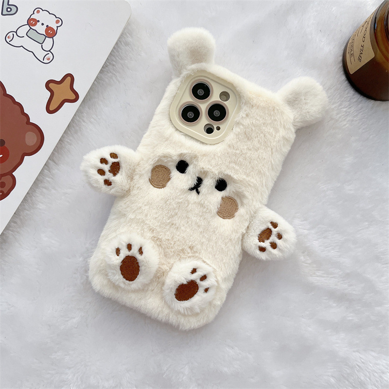 韓国の3D漫画風クマのふわふわぬいぐるみカップル携帯ケース  - Phone Cases Leather のレビューと価格