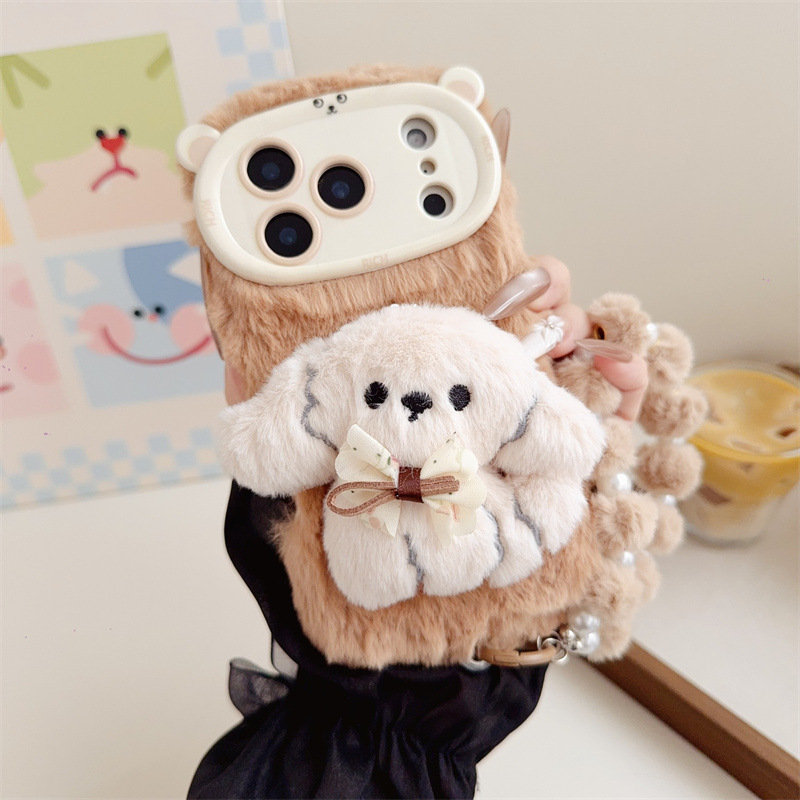 3D漫画風リボン付き子犬のふわふわぬいぐるみスマホケース i - Phone Cases Iphone 16 のレビューと価格