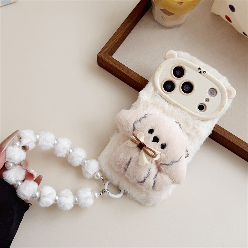 3D漫画風リボン付き子犬のふわふわぬいぐるみスマホケース i - Phone Cases Iphone 16 のレビューと価格
