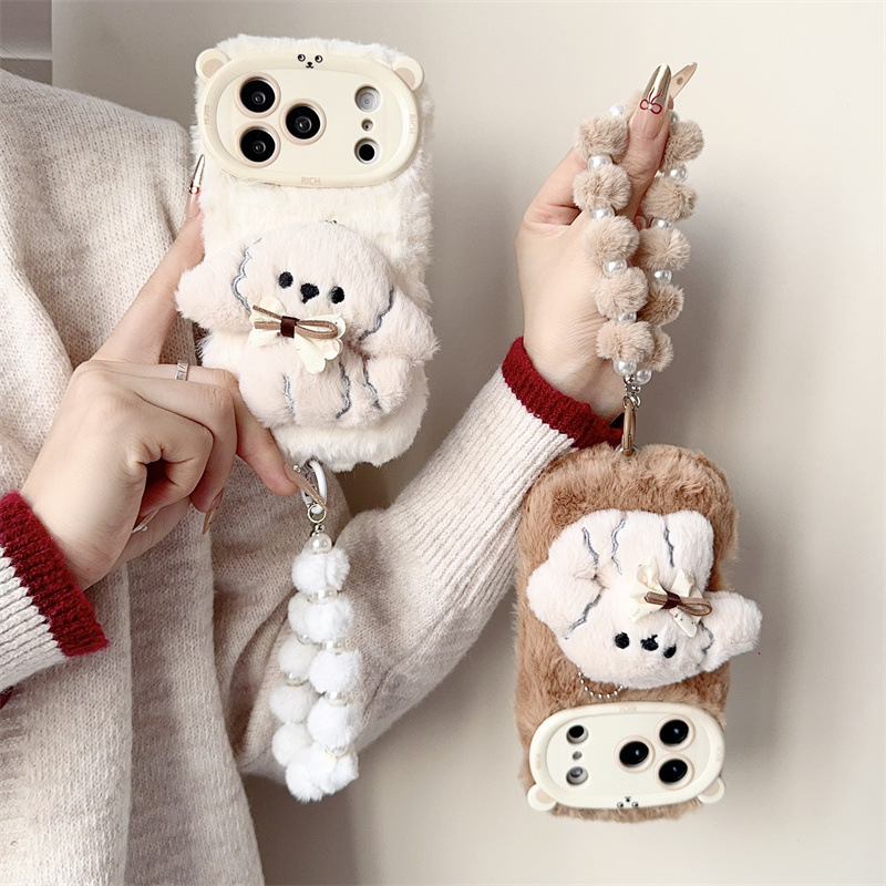 3D漫画風リボン付き子犬のふわふわぬいぐるみスマホケース i - Phone Cases Iphone 16 のレビューと価格