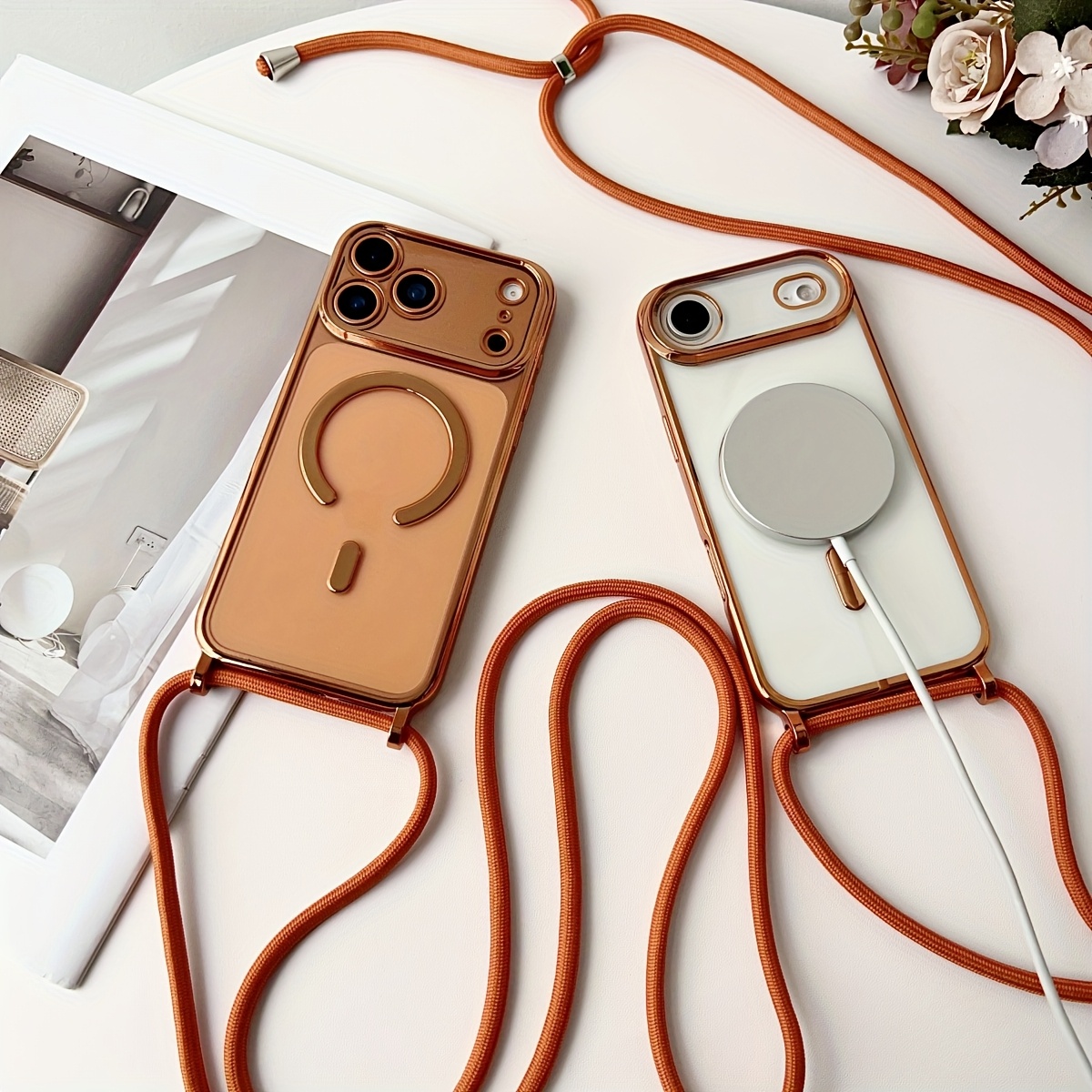 高級ネックレスコードロープストラップメッキ磁気クリアフォンケ - Clear Magsafe Case のレビューと価格