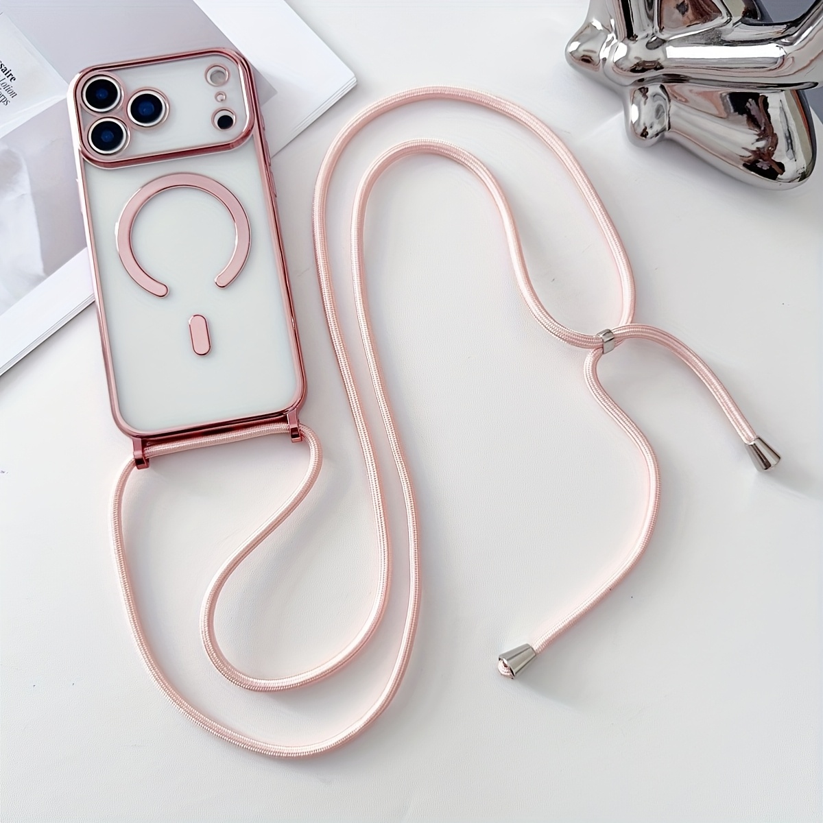 高級ネックレスコードロープストラップメッキ磁気クリアフォンケ - Clear Magsafe Case のレビューと価格
