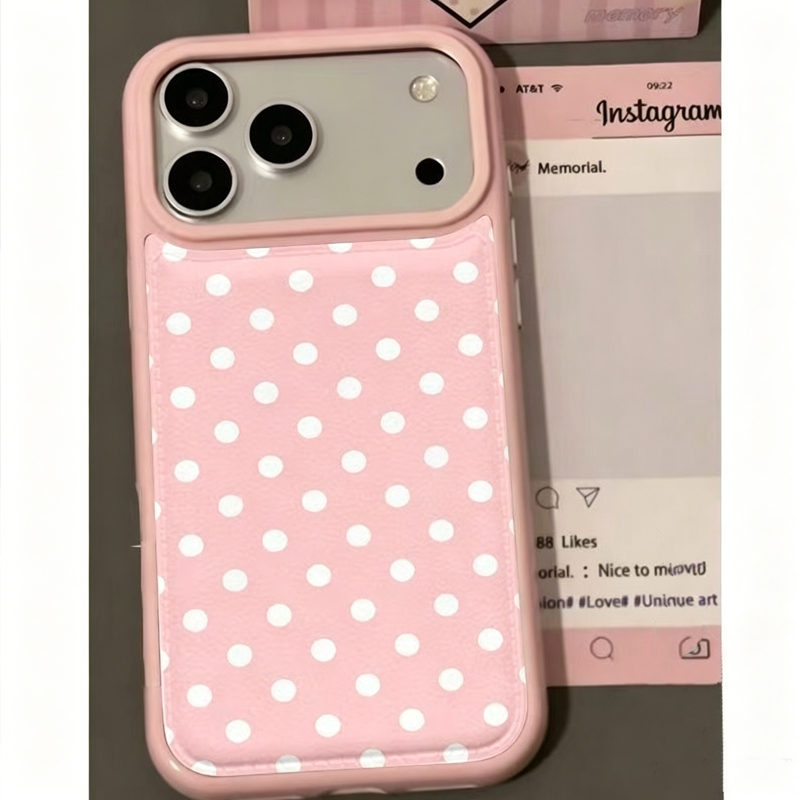 韓国のトレンドのかわいいピンクの水玉模様レザー製スマホケース - Phone Cases Leather のレビューと価格