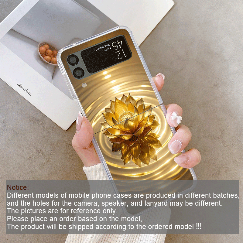 クリエイティブな金色の蓮の花模様のスマホケース、Samsun - Phone Cases Z Flip 6 のレビューと価格