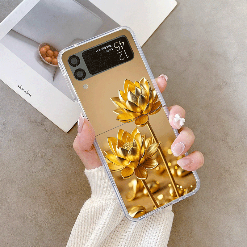 クリエイティブな金色の蓮の花模様のスマホケース、Samsun - Phone Cases Z Flip 6 のレビューと価格
