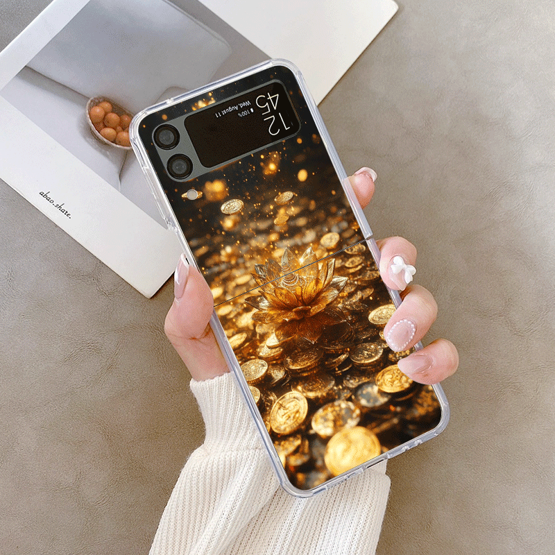クリエイティブな金色の蓮の花模様のスマホケース、Samsun - Phone Cases Z Flip 6 のレビューと価格