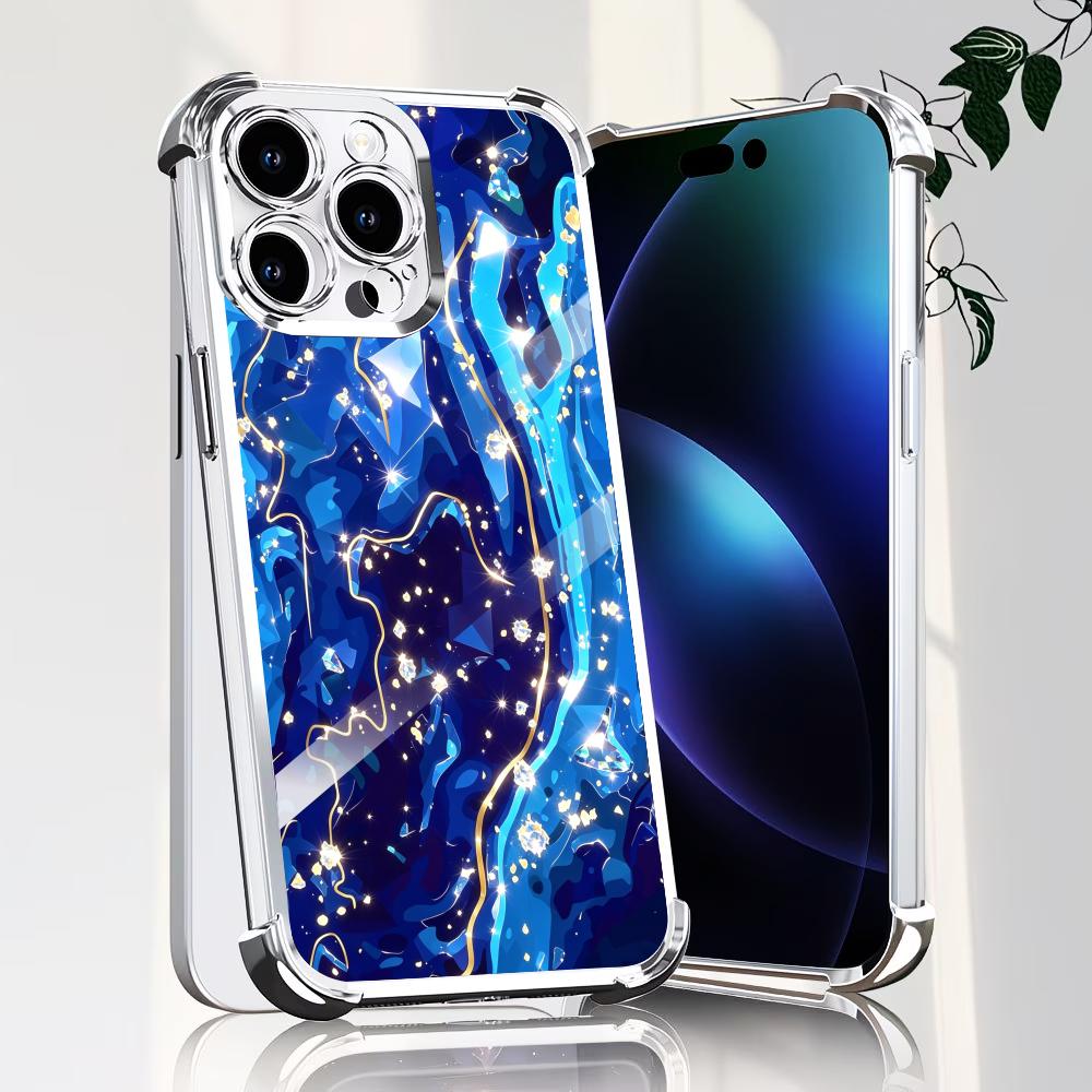 エレガントなディープブルーのテクスチャガラス製スマホケース、 - Phone Cases Rhode のレビューと価格