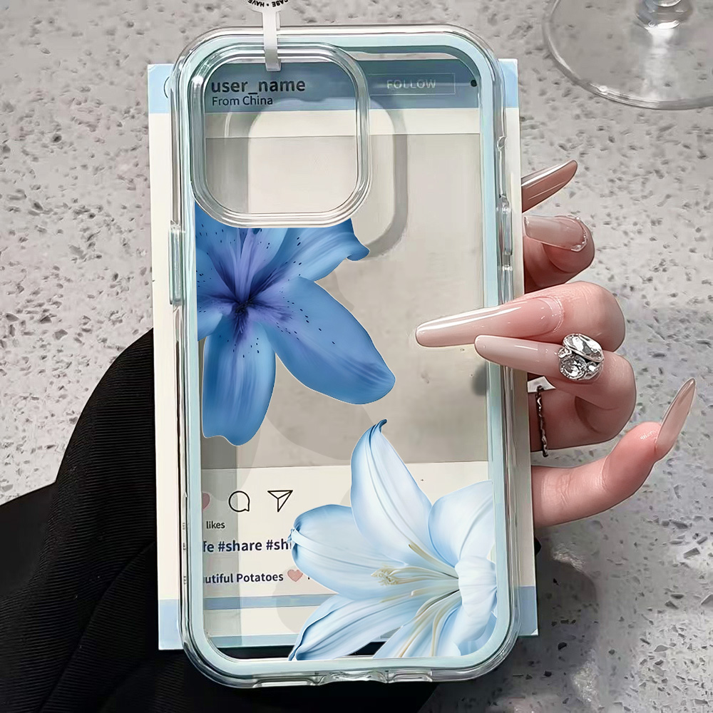 青いユリの花柄クリアスマホケース iPhone 17 13  - Phone Cases Durable のレビューと価格