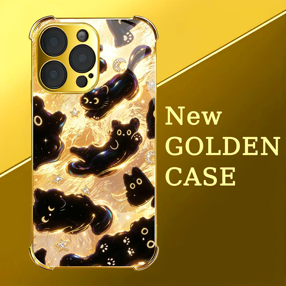 プレミアムゴールデンブラックキャットガラス製スマホケース i - Phone Cases Rhode のレビューと価格