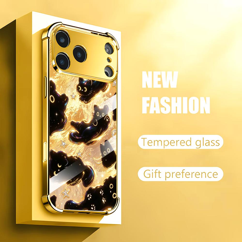 プレミアムゴールデンブラックキャットガラス製スマホケース i - Phone Cases Rhode のレビューと価格