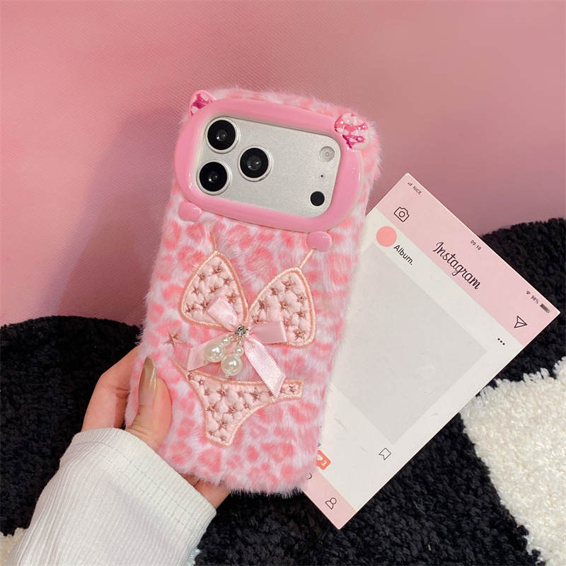 高級感のあるレオパード柄ビキニプリントのぬいぐるみ風スマホケ - Phone Cases Iphone 16 のレビューと価格