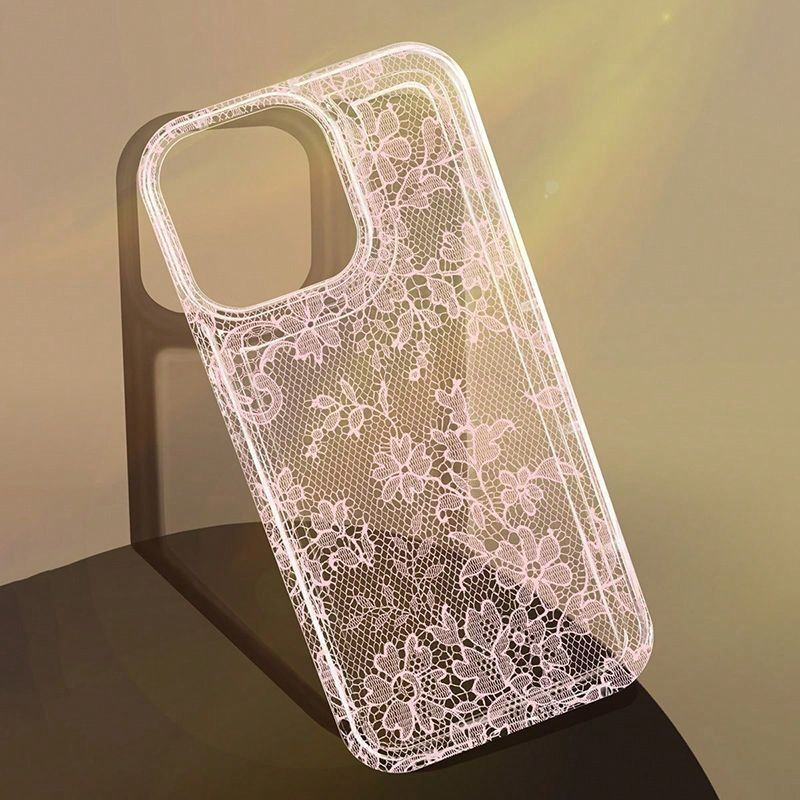 フランス製の素敵なピンクのレースフラワー柄クリアスマホケース - Phone Cases Iphone 16 のレビューと価格