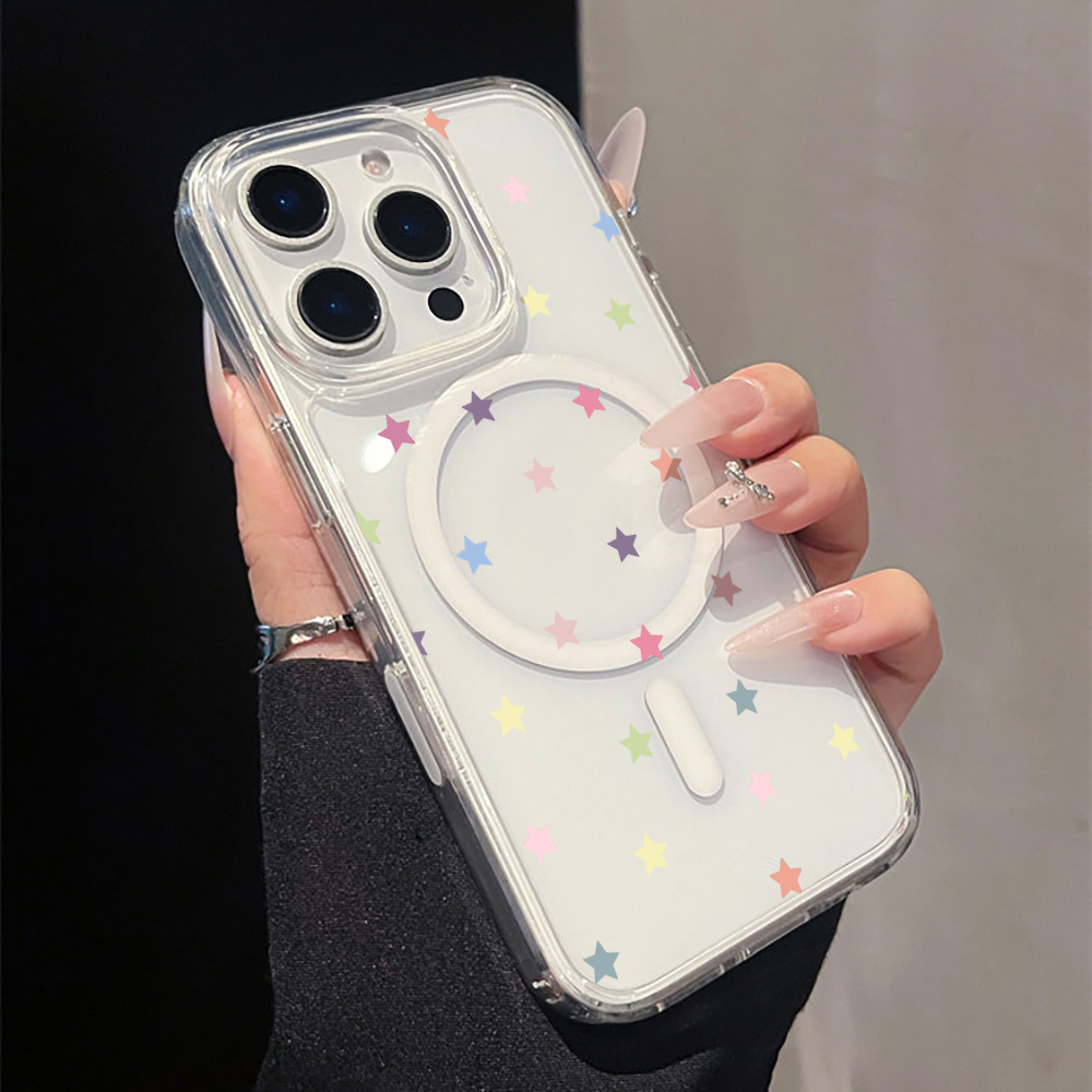 グレーの星柄プリント マグネット式クリアスマホケース iPh - Phone Cases Clear のレビューと価格