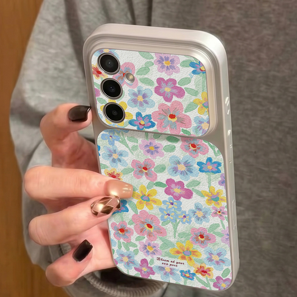 カラフルな花柄レザー携帯電話ケース Samsung S26  - Phone Cases Leather のレビューと価格