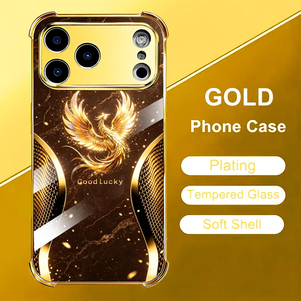 スタイリッシュな金色の鳳凰ガラス製スマホケース iPhone - Phone Cases Rhode のレビューと価格
