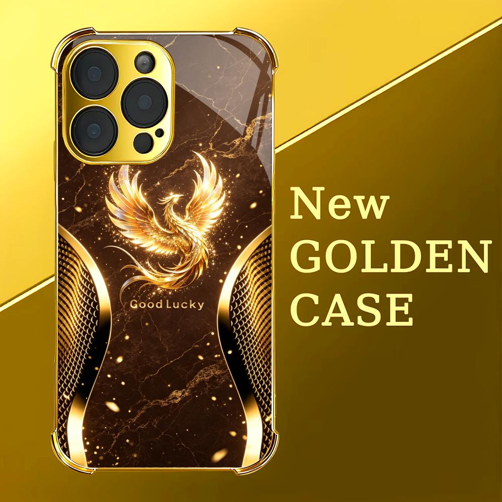 スタイリッシュな金色の鳳凰ガラス製スマホケース iPhone - Phone Cases Rhode のレビューと価格