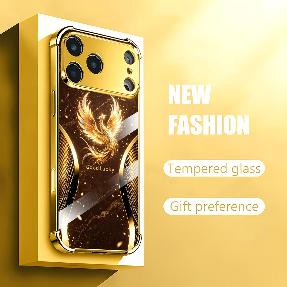 スタイリッシュな金色の鳳凰ガラス製スマホケース iPhone - Phone Cases Rhode のレビューと価格