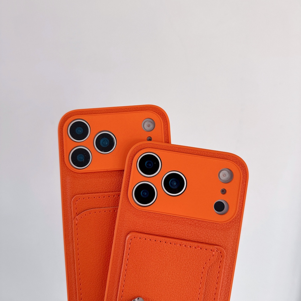 高級感あふれるオレンジレザーインサートカード収納付きiPho - Phone Cases Orange のレビューと価格