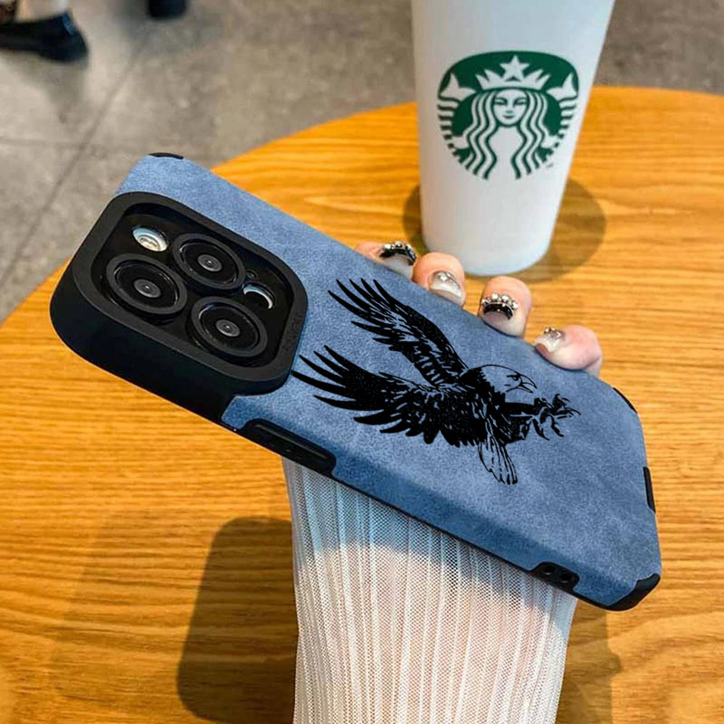 ブラックイーグル柄レザーシリコン製iPhoneケース（iPh - Phone Cases Leather のレビューと価格
