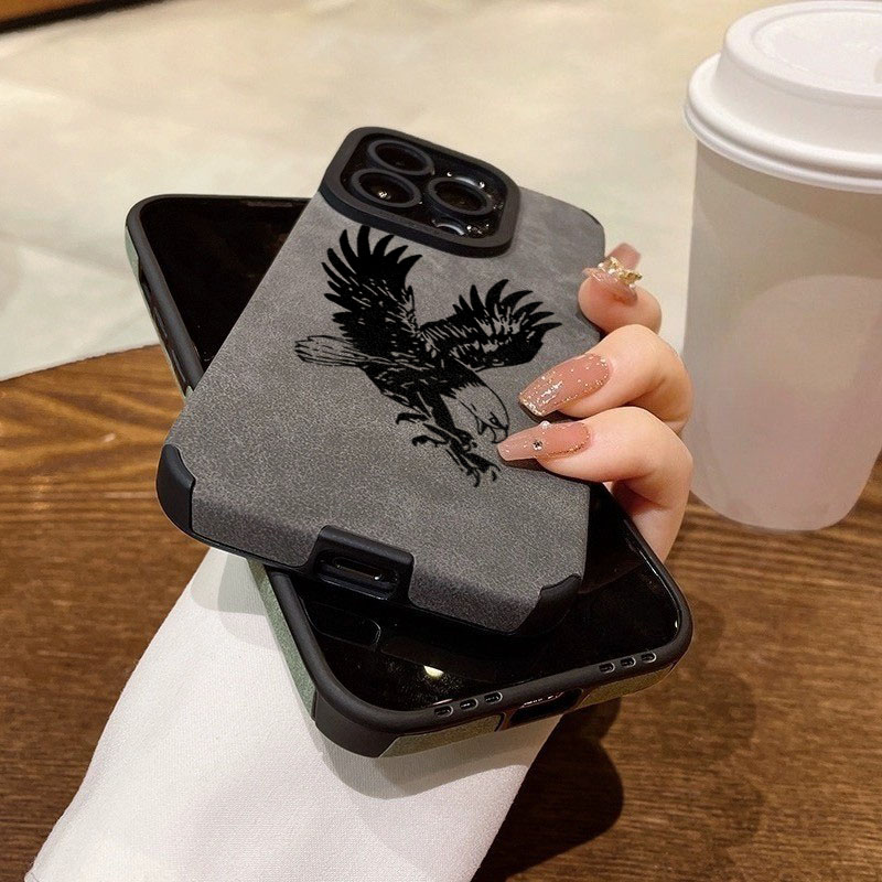 ブラックイーグル柄レザーシリコン製iPhoneケース（iPh - Phone Cases Leather のレビューと価格