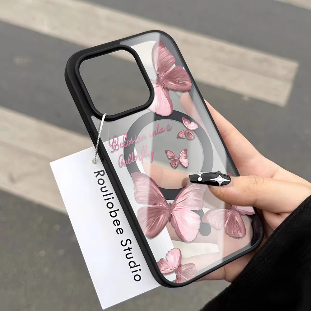 複数の粉蝶柄スマホケース iPhone 16 15 14 P - Clear Magsafe Case のレビューと価格