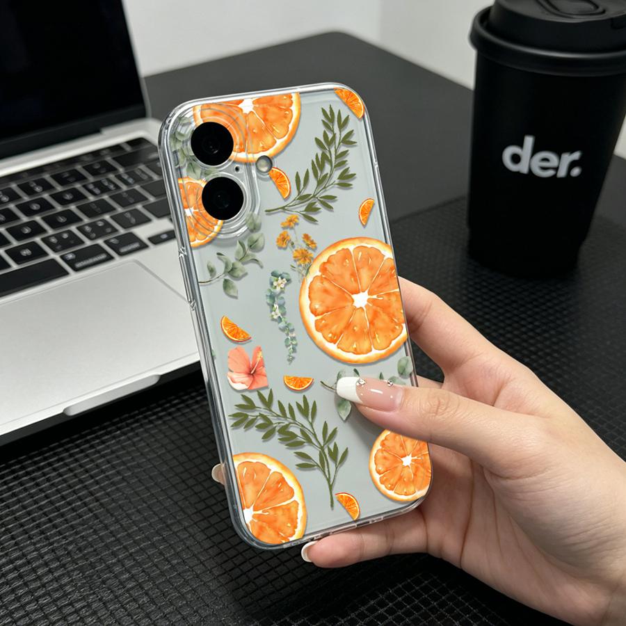 オレンジのスライスと葉のプリントソフトフォンカバーケース H - Phone Cases Orange のレビューと価格