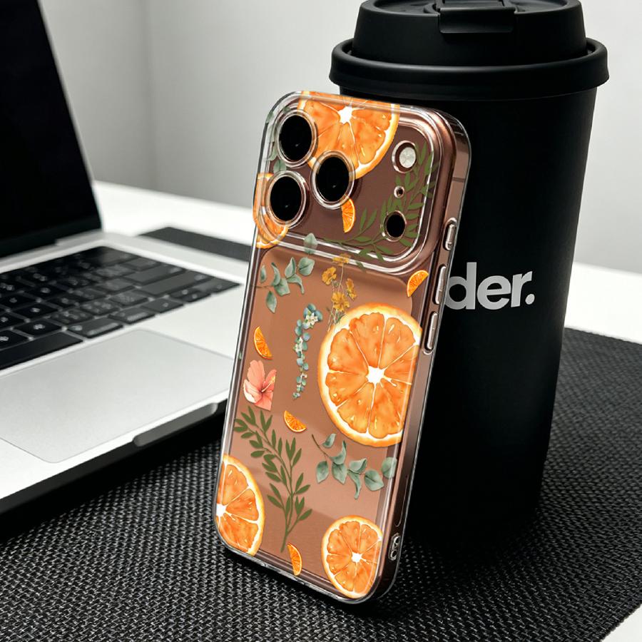 オレンジのスライスと葉のプリントソフトフォンカバーケース H - Phone Cases Orange のレビューと価格